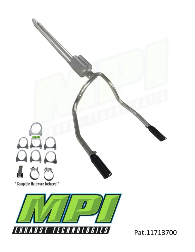 MPI Exhaust Technologies Clamp-on Kit w/Mufflers & Powder Coated Black Tips Toyota Tundra 2007-2013 5.7L V8 - T122-UBPSBLK-C